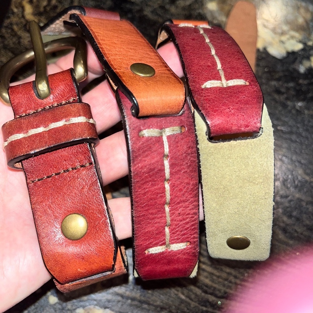 Fossil LEATHER straps Chain Link BROWN BELT 35-39” olive Tan Copper Buckle large
